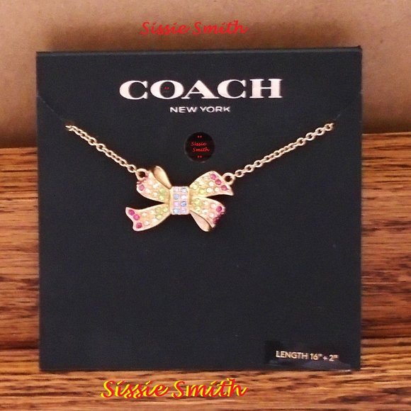 NWT Coach Pave Bow Pendant Necklace - Picture 2 of 5